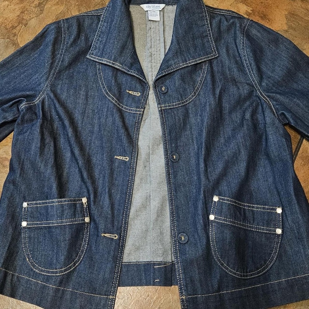 Koret Dark Blue Denim Jacket with White Contrast Stitching